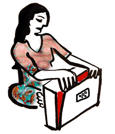 Woman playing shrutibox seated